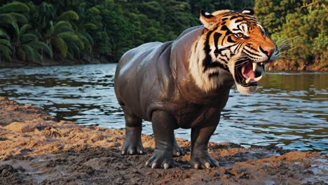 tiger hippo hybrid in the jungle