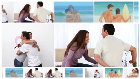 montaje de parejas felices en varias situaciones