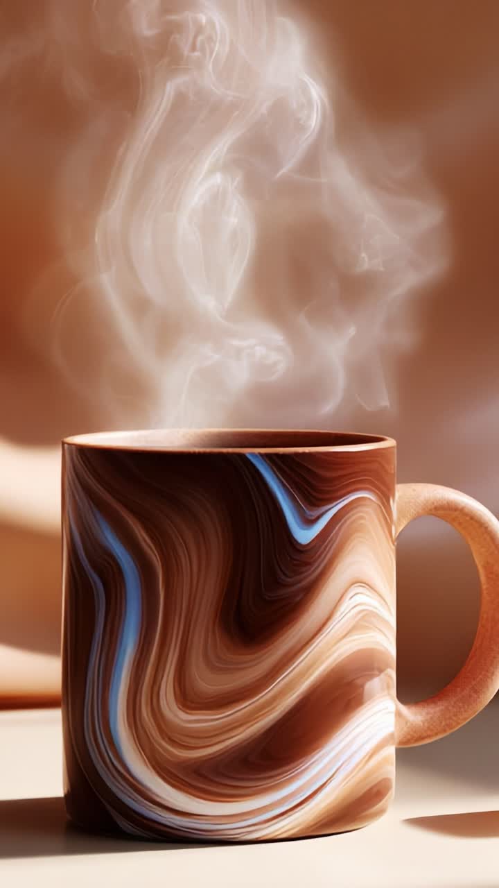 A Beautiful Swirling Mug of Hot Beverage with Steam Rising Elegantly, Set Against a Soft Background, Evoking Warmth and Comfort in a Cozy Setting Perfect for Morning Rituals or Relaxing Moments