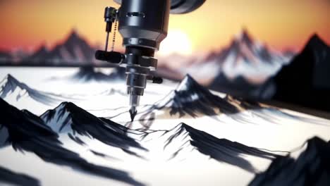 captivating mechanism creating stunning mountain landscapes: a time-lapse of artistry where technology meets nature through precision and imagination