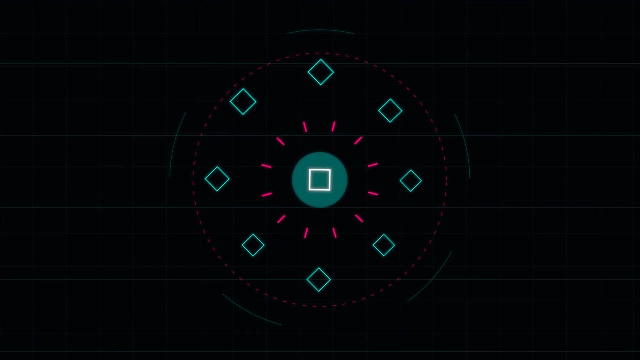 Abstract Digital HUD Interface with Rotating Geometric Shapes