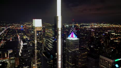 Philadelphia-Towers-Shining-Bright,-Night-Panorama