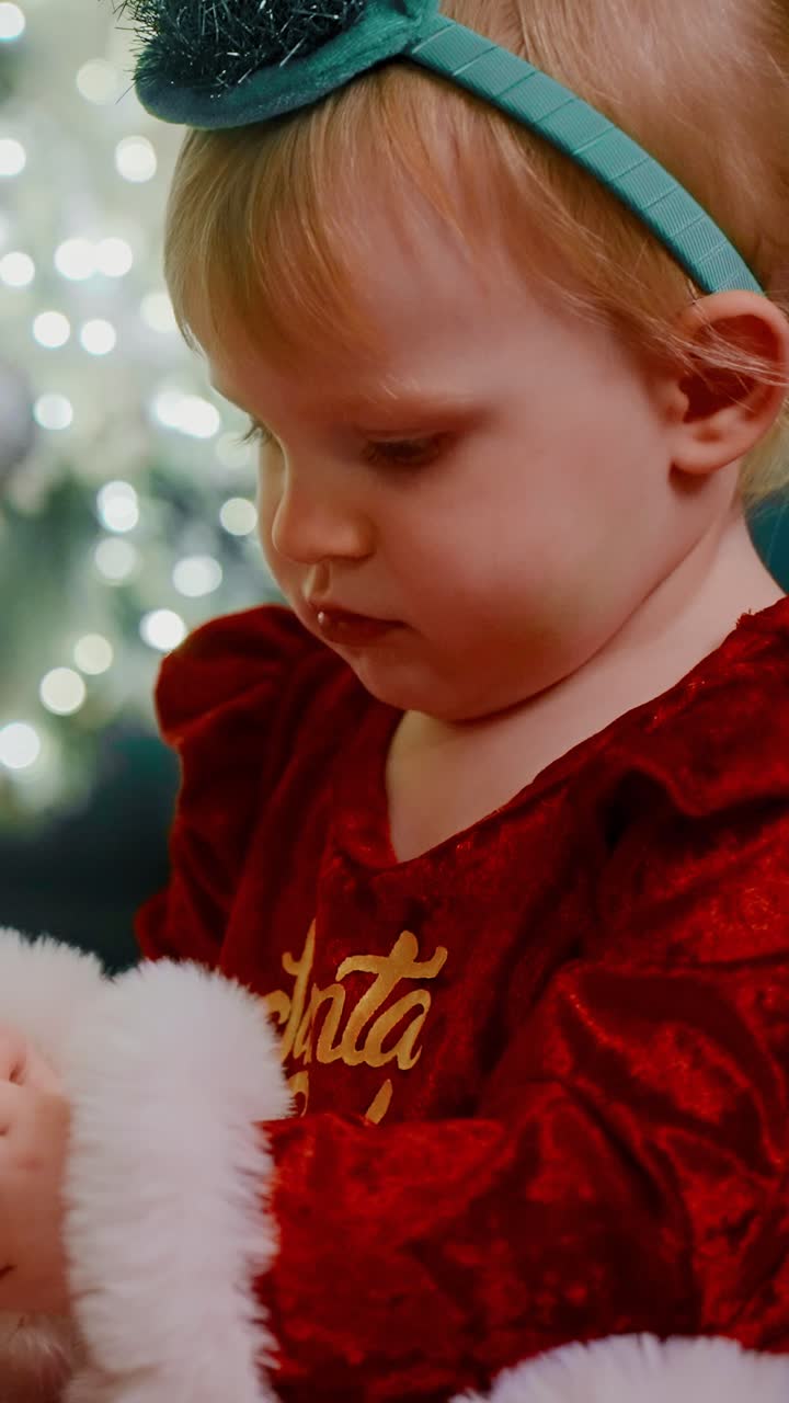 A Joyful Child in Festive Attire, Embracing the Holiday Spirit During a Christmas Celebration, Captured in Heartwarming Frames that Highlight the Innocence and Cheerfulness of Childhood