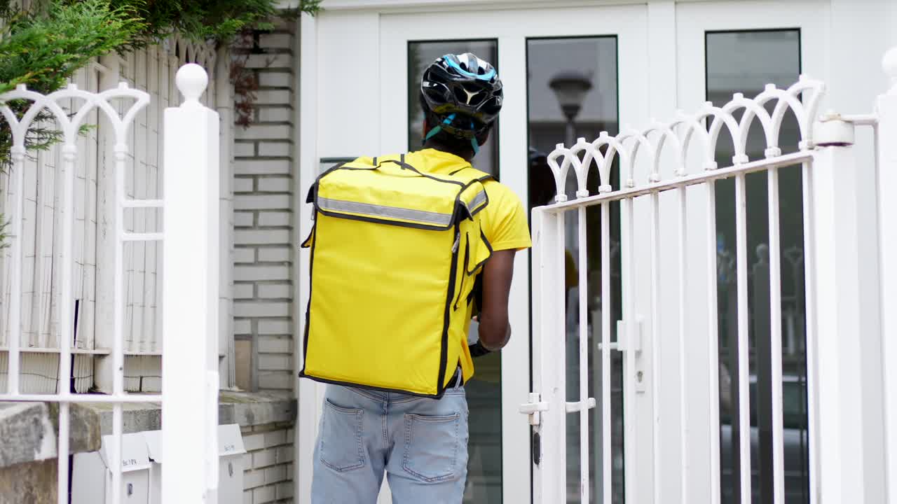 Food delivery courier with backpack