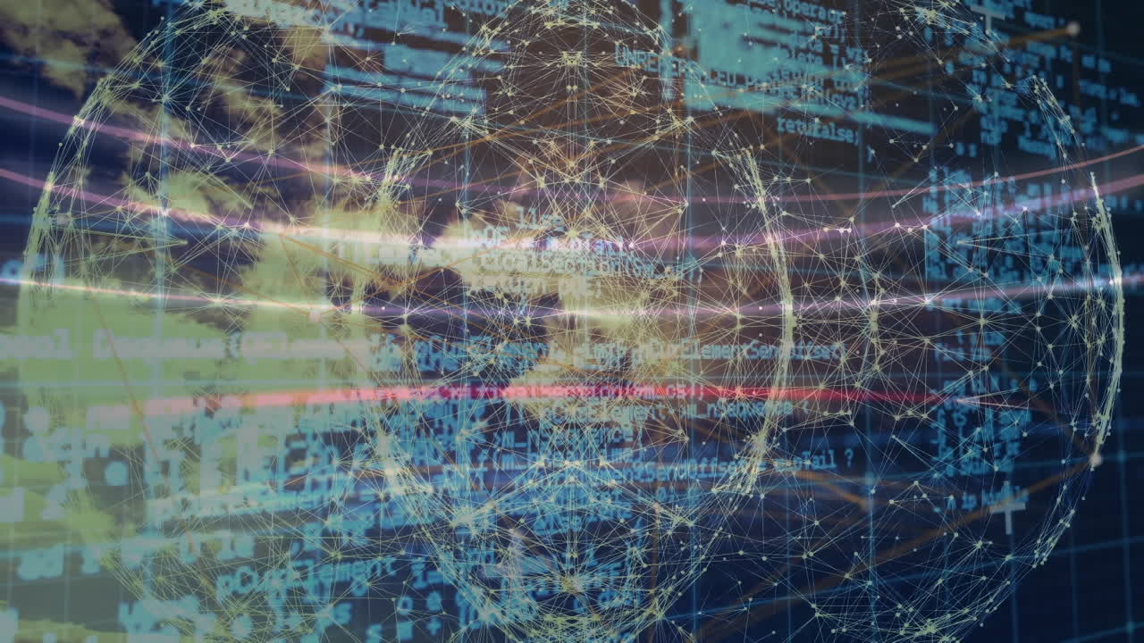 검은 바탕에 구름 위의 데이터 처리 및 지구의 애니메이션