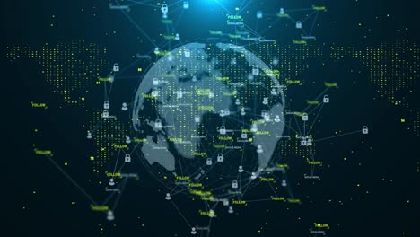 earth wireframe rotating with the digital number and line connection binary code futuristic