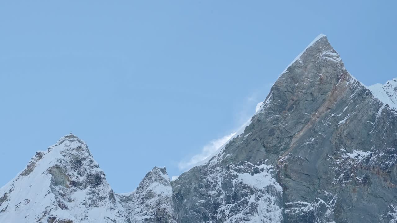 Snowcapped Mountain Tops Background with Copy Space, Point Pointed Mountain Summit Background with Copyspace, Minimalist Blue Mountain Landscape Nature Background of Mountain Peaks