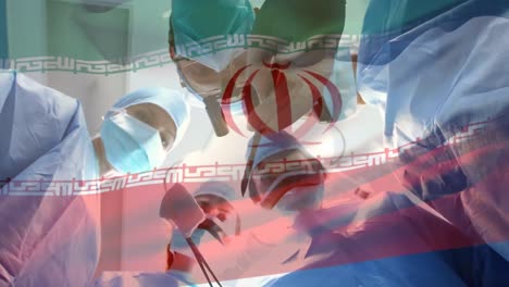 Animation-Der-Iranischen-Flagge,-Die-über-Chirurgen-Im-Operationssaal-Weht