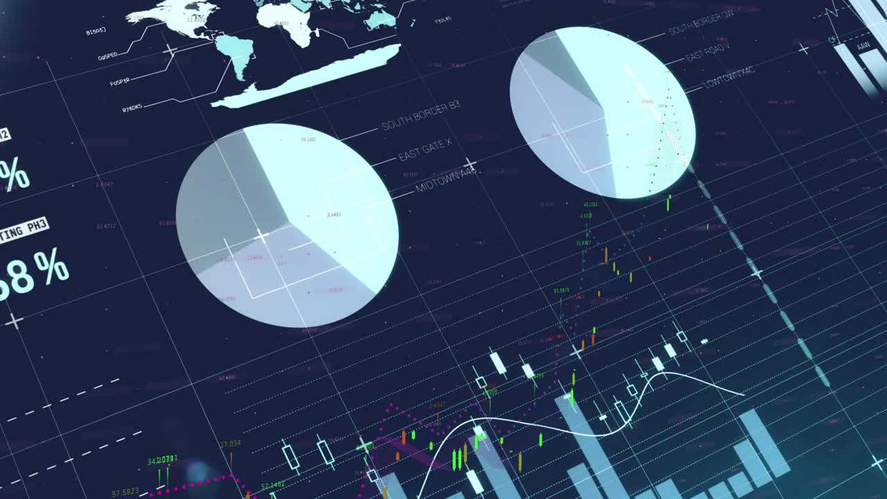 Animation of statistical data processing over grid network against blue background