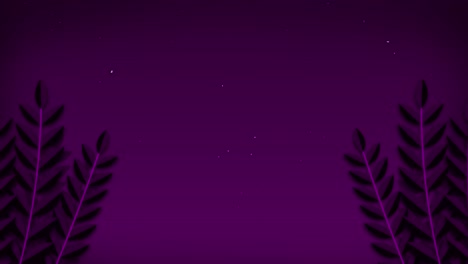 2D-cartoon-leave-branch-stem-animation-sway-in-wind-with-nighttime-starry-skyline-gradient-background-nature-motion-graphics-visual-effect-pink