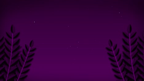 2d cartoon leave branch stem animation sway in wind with nighttime starry skyline gradient background nature motion graphics visual effect pink