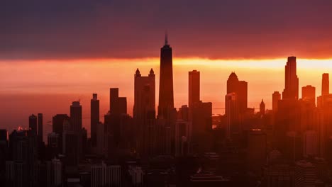 chicago aerial hyperlapse with fog and dramatic clouds