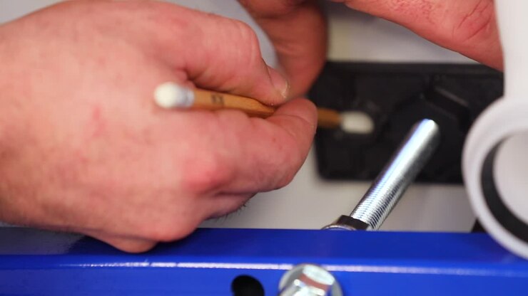 worker marks where he'll drill with a working drill