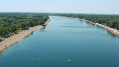 Blue-Waterscape-Of-Ada-Ciganlija-In-Belgrade,-Serbia