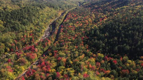 Vista-Aérea,-Colores-De-Otoño-En-El-Campo-De-New-Hamphire-Usa