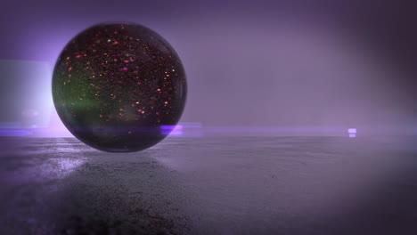 esfera de cristal oscuro en la luz de neón