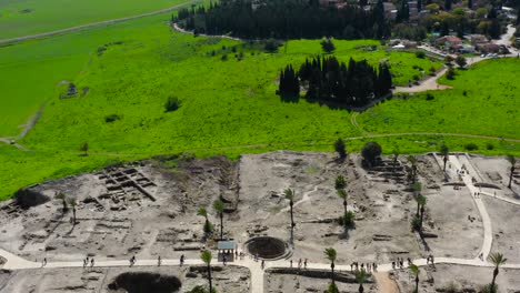 aerial view of tourist visiting megiddo national park in north israel, middle east