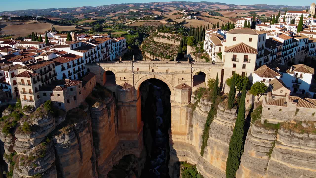 Aerial View of a Spanish Town with a Bridge Over a Canyon