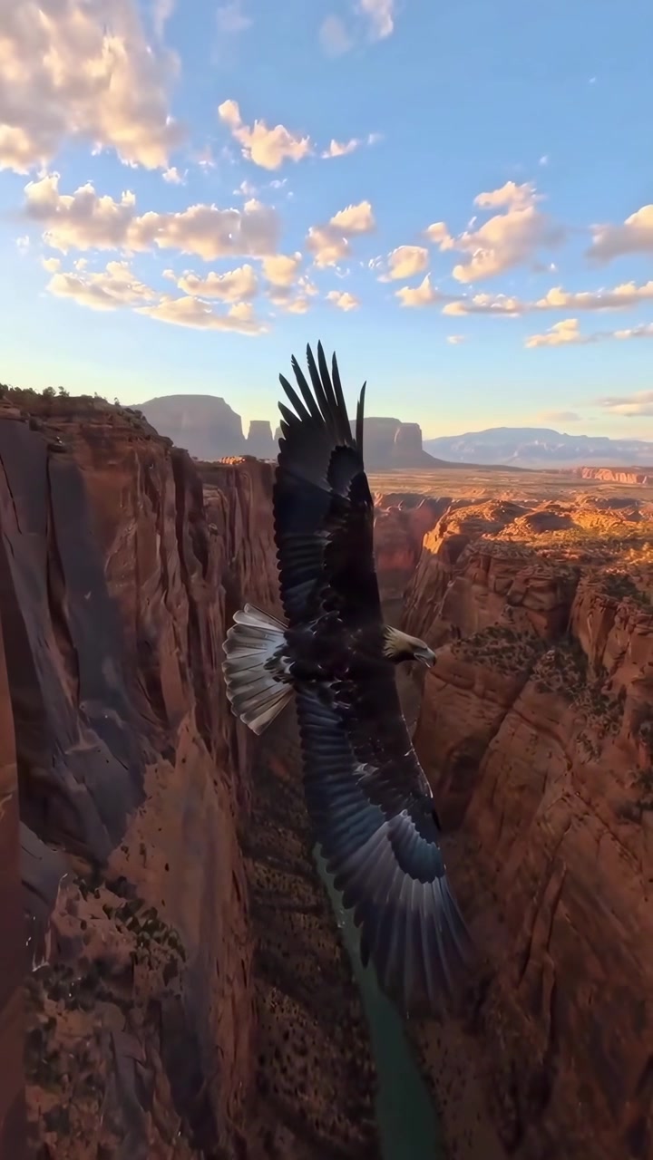 Golden Eagle Flying Over a Deep Canyon River
