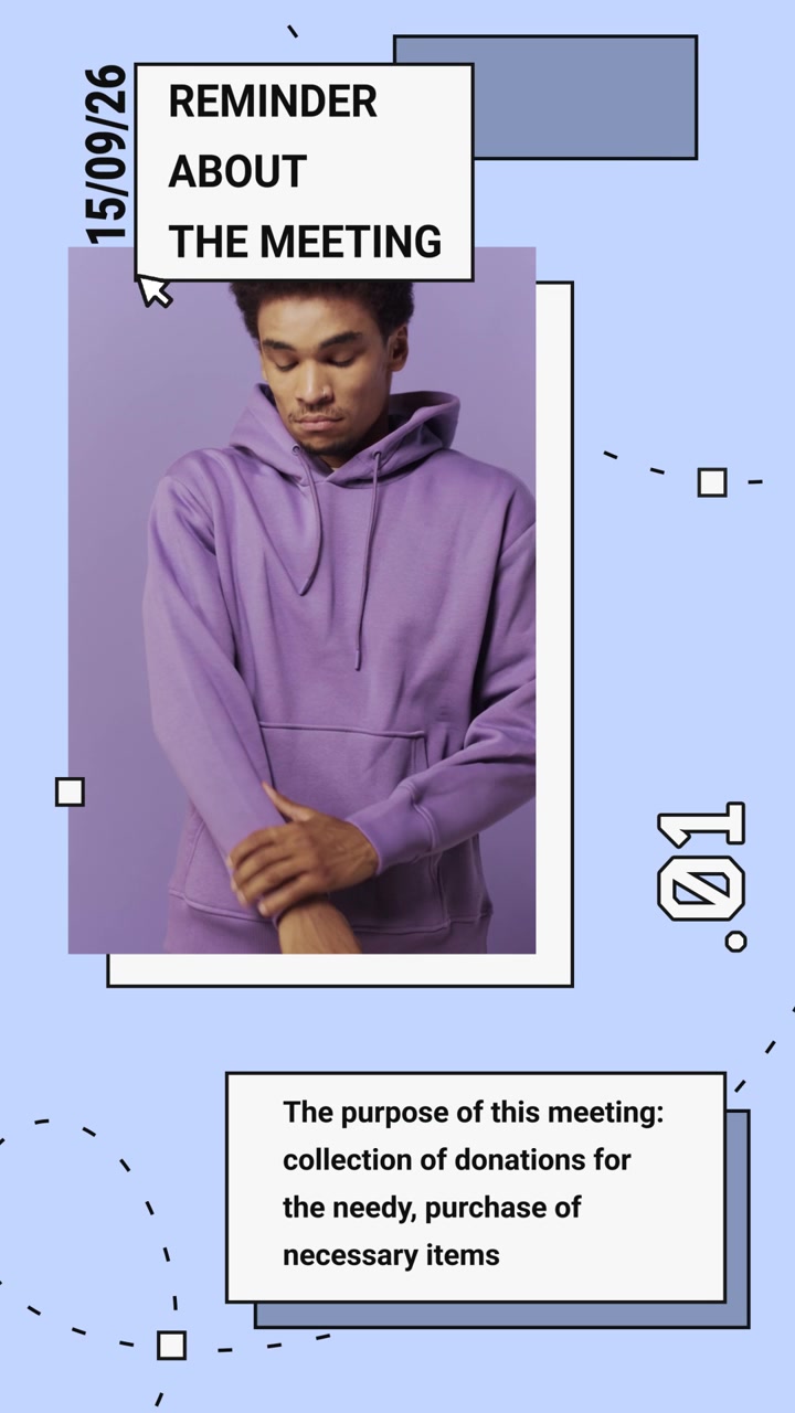 Young Man in Purple Hoodie Adjusting Cuffs with Text Overlay