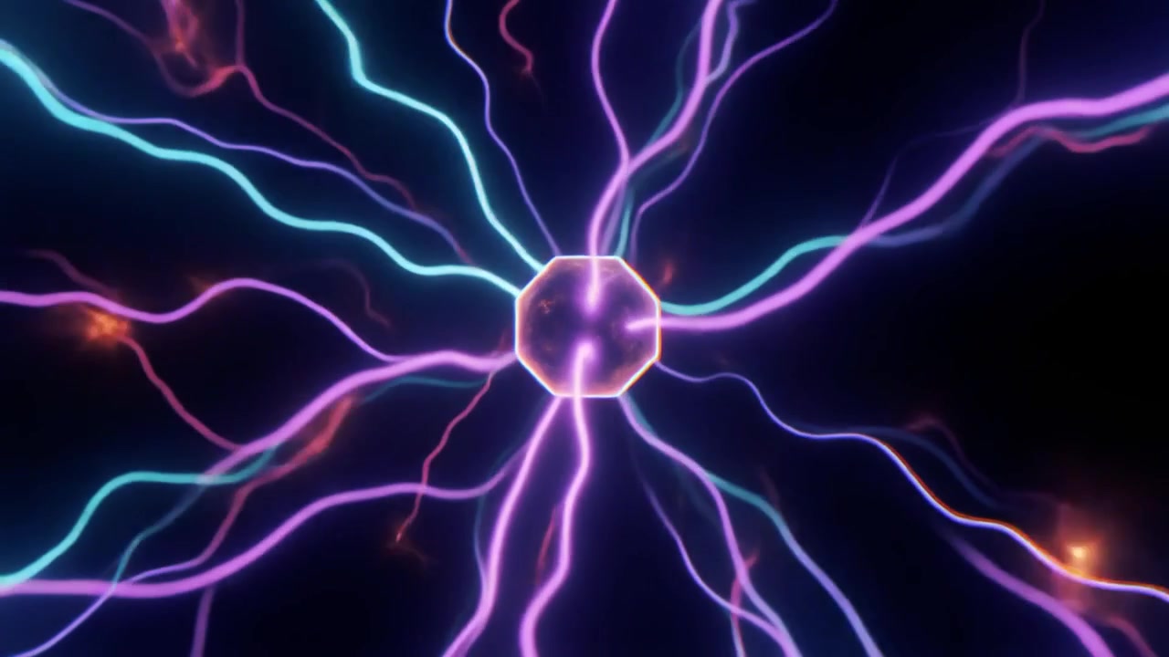 Abstract Glowing Plasma Energy Beams Radiating from a Central Octagon