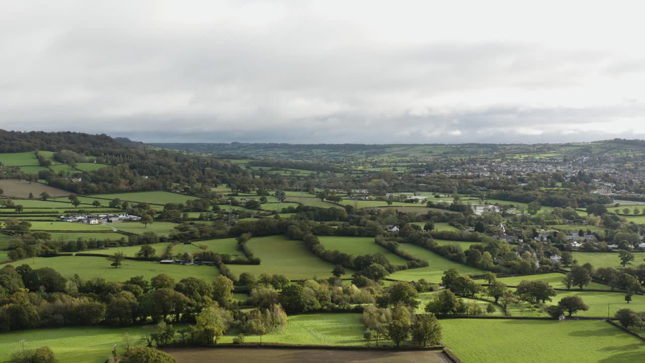 Panoramic View Of Meadow Hills With Hedgerows Near Honiton In Exeter, East Devon, England