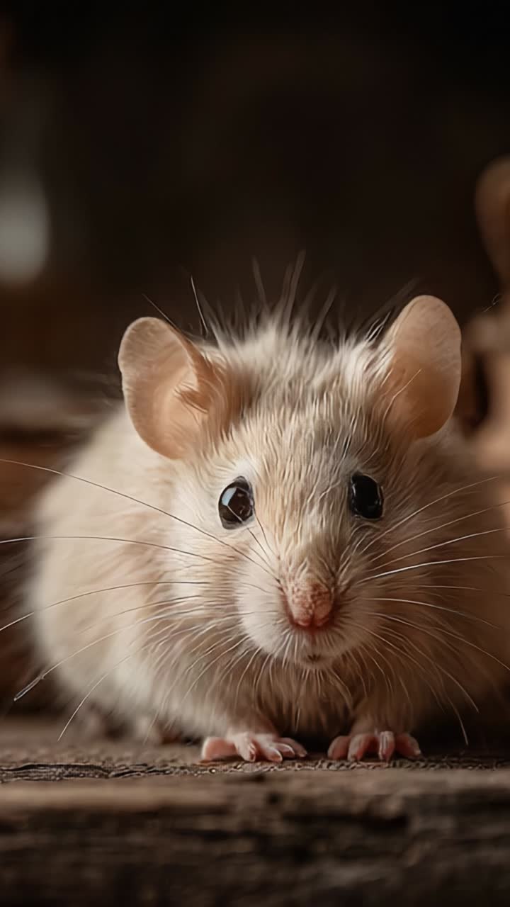 Esplorazione ravvicinata di un affascinante topolino bianco, che mette in mostra le sue caratteristiche e trame uniche in un ambiente naturale e accogliente