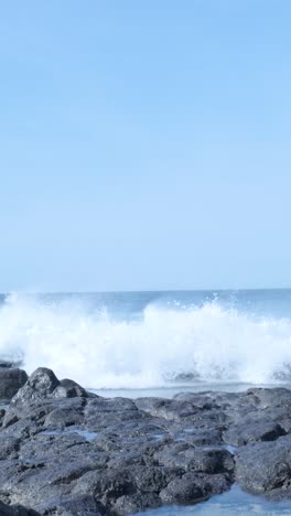 ocean waves crashing on rocky shore