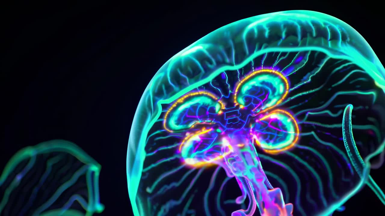 medusas brillantes en las profundidades del mar