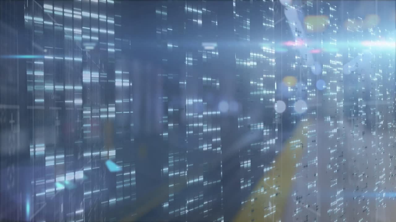 Animation of moving columns over cityscape