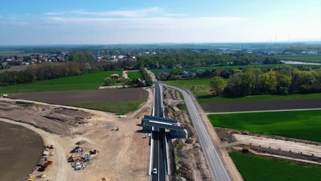 aerial - bridge in railroad construction, baden, austria, wide shot forward