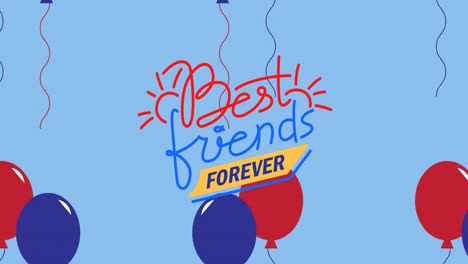animation of best friends forever text over american flag coloured balloons and background