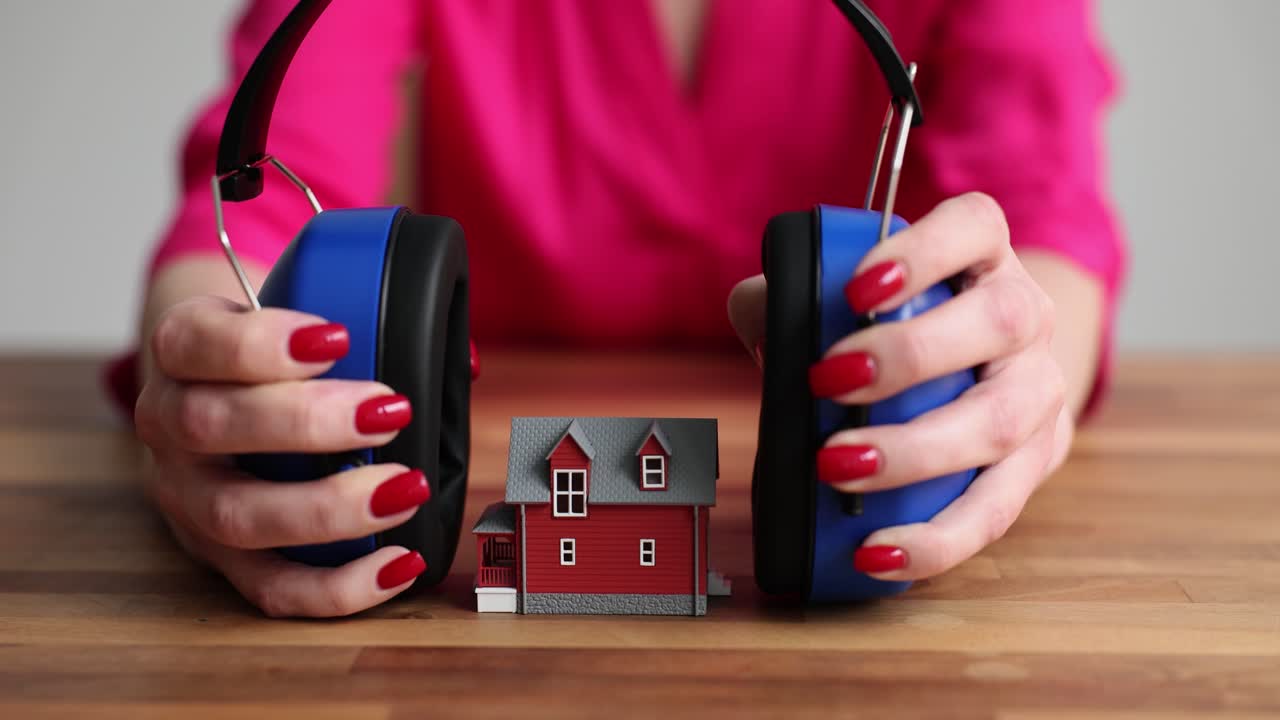 Cancellazione del rumore per una casa in miniatura con le cuffie.