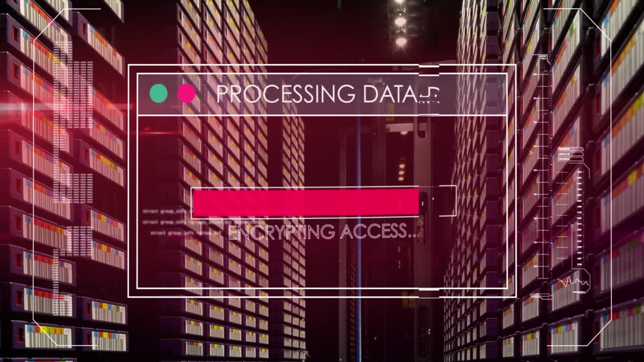 Animation of data processing over server room