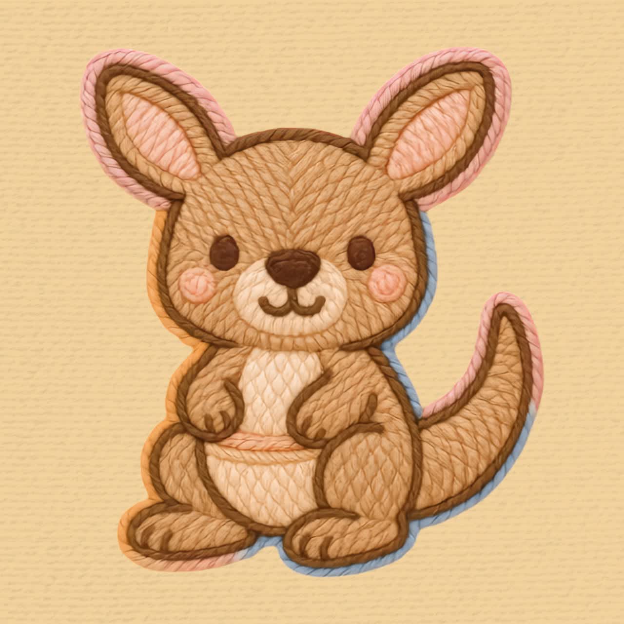 Cute embroidered kangaroo illustration animation isolated asset, transparent 4K video, alpha