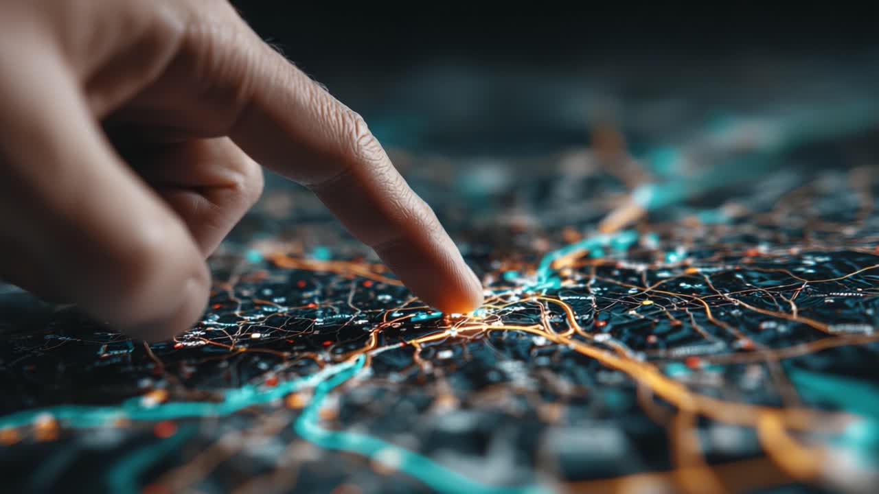 Exploring Geography: A Close-Up of a Finger Touching a Digital Map, Signifying Navigation and Discovery in a Modern Urban Environment