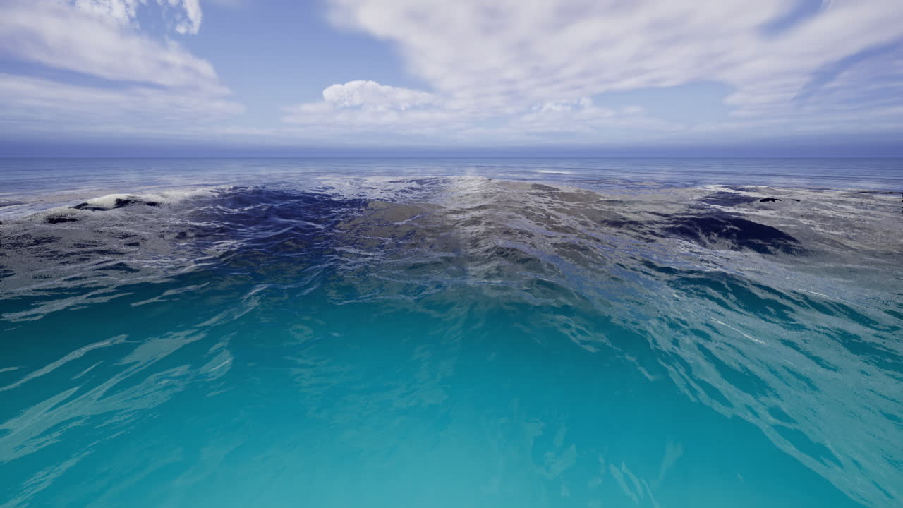 Peaceful turquoise ocean waves under a calm sky at midday