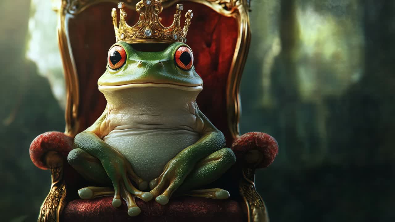 그의 왕좌에 있는 개구리 왕