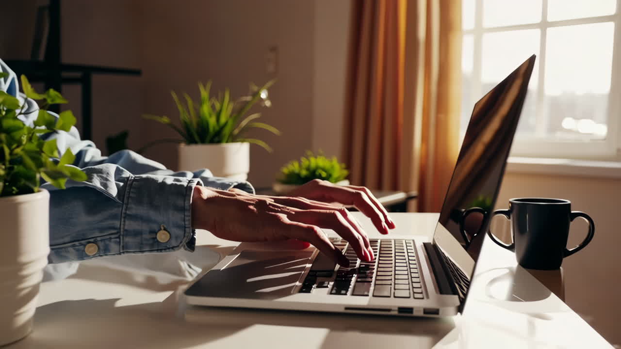 Hands typing on a laptop