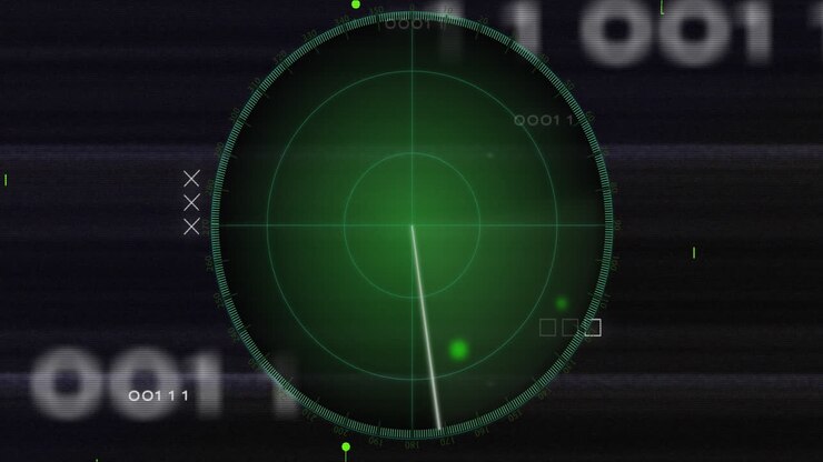 Animazione di radar con motivo a circuito stampato e codici binari su sfondo astratto