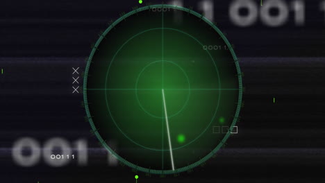 animación de radar con patrón de placa de circuitos y códigos binarios sobre un fondo abstracto
