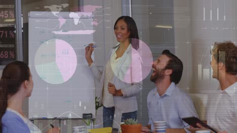 animación de gráficos sobre diversos empresarios durante la presentación