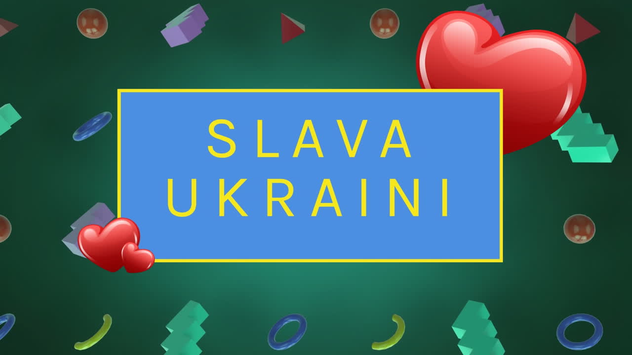 Animazione del testo Slava Ukraini su forme colorate