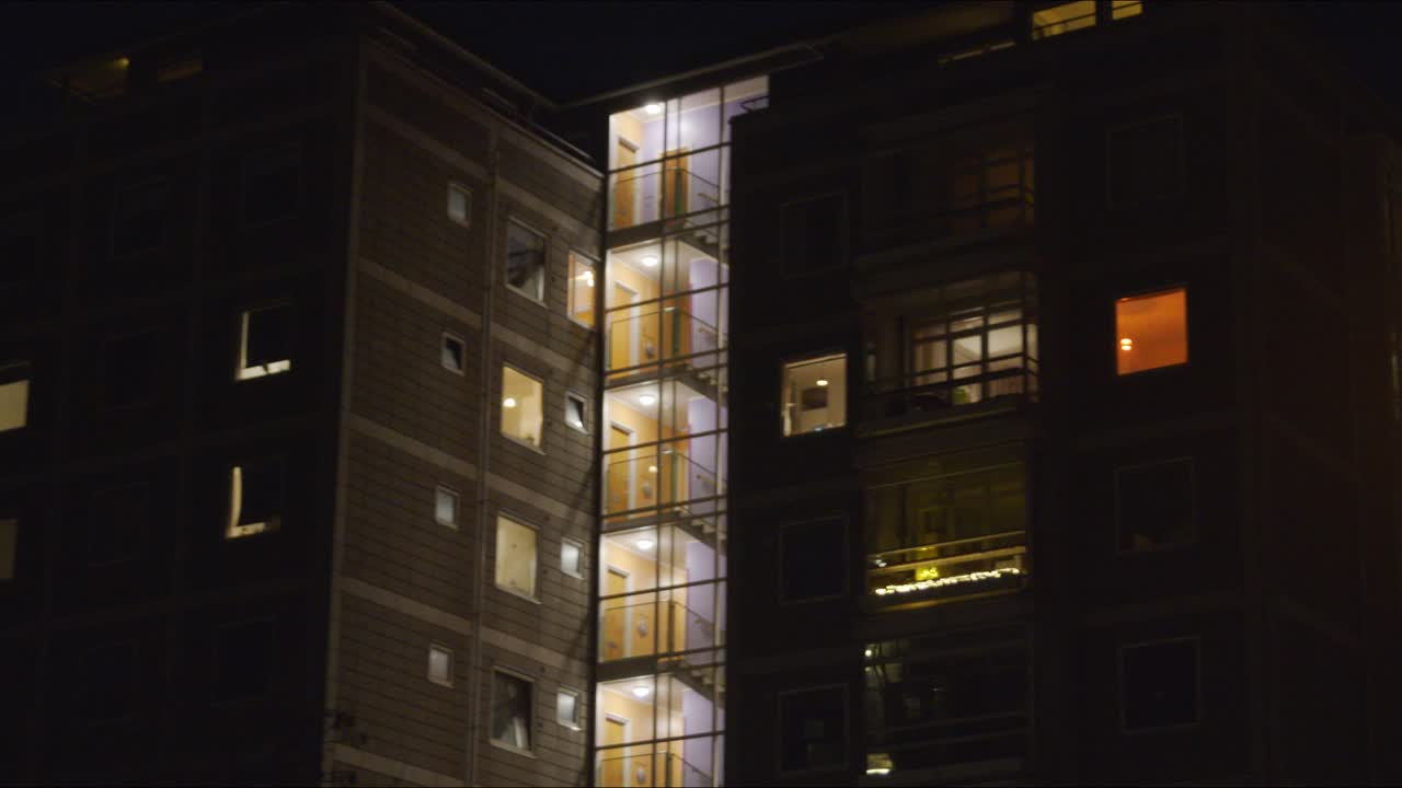 Moving camera floating through apartment complex Bellahøjhusene, Denmark 2