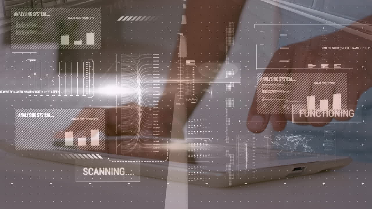 태블릿을 사용하여 손으로 데이터 처리의 애니메이션