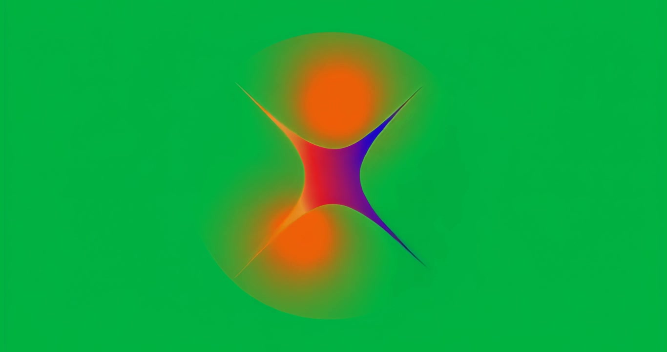 Disco a stella arancione che appare su campo trasparente, allungandosi, ruotando e formando lobi, quindi tornando in loop