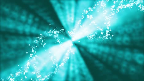 turquoise glowing color dna floating from gene against dark background, 3d loop