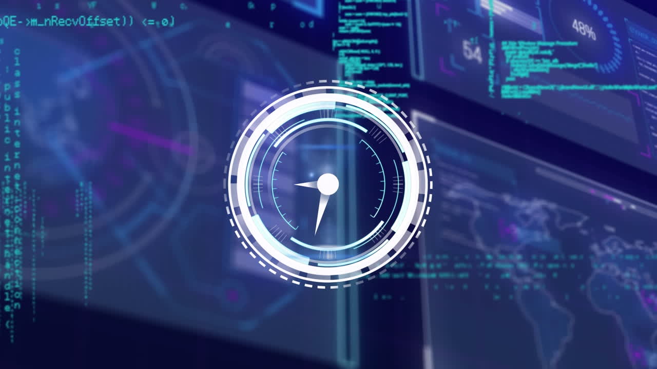 animación del reloj sobre pantallas digitales con datos diversos