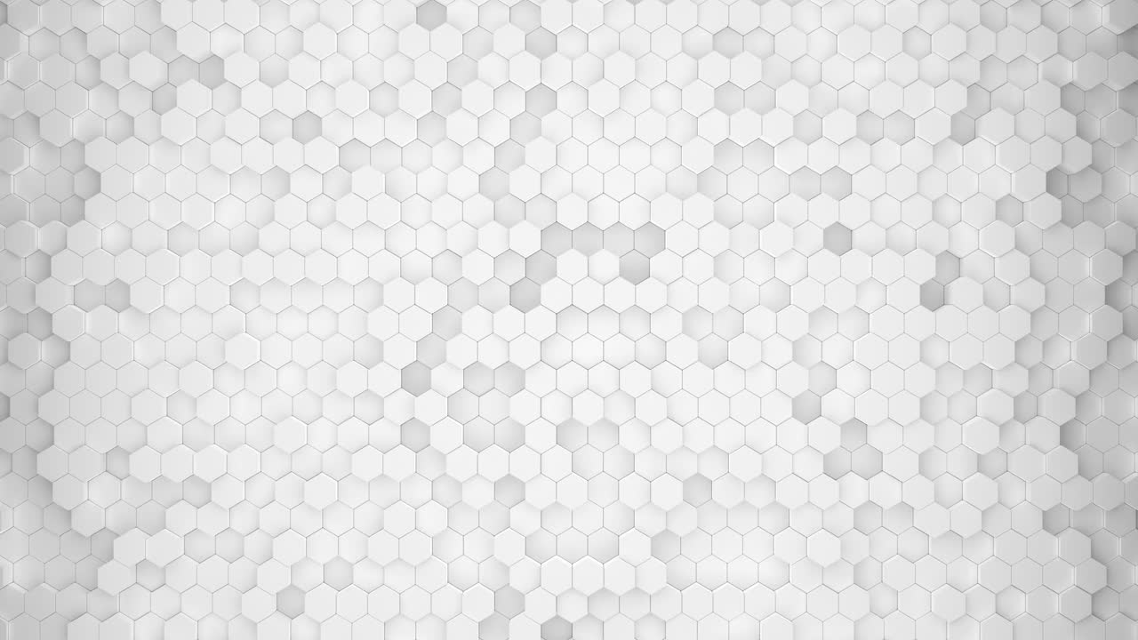 fondo animado blanco en 3d con células de panal en movimiento aleatorio, bucle sin costuras