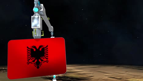 la placa de la bandera de albania excavada en el planeta.